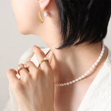 Geometric Pearl Stud Earrings Stainless Steel Women Accessories