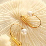 Geometric Pearl Stud Earrings Stainless Steel Women Accessories