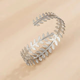 Geometric Leaf Open Arm Bracelet Personality Charm Bangles Ethnic Metal Jewelry