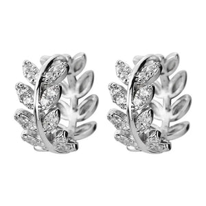 Geometric Leaves 9925 Silver Hoop Earrings Zircon Earings Jewelry