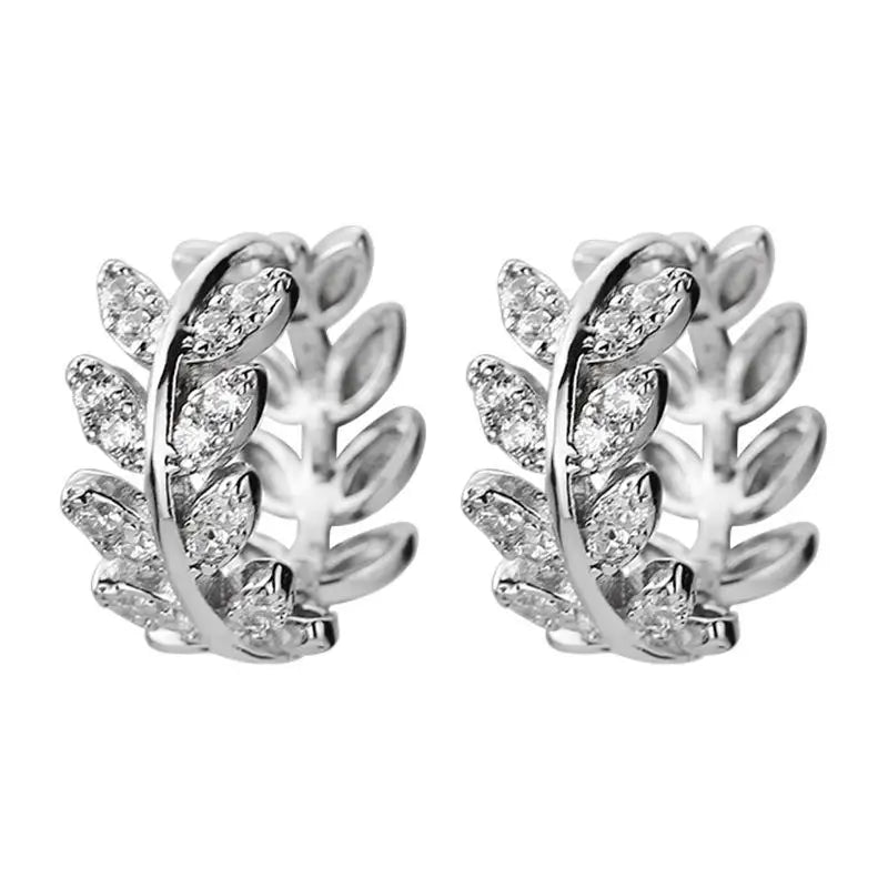 Geometric Leaves 9925 Silver Hoop Earrings Zircon Earings Jewelry