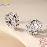 Geometric Leaves 9925 Silver Hoop Earrings Zircon Earings Jewelry