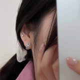 Geometric Leaves 9925 Silver Hoop Earrings Zircon Earings Jewelry