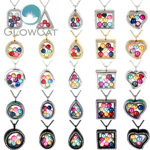 Geometric Magnetic Beads Locket Pearl Cage Pendant Necklace