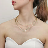 Double-deck Alloy Torques Collar Necklace Geometric Metal Choker for Women