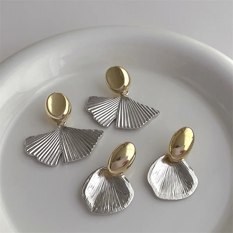 Geometric Metal Shell Pendant Earrings Vintage Party Jewelry