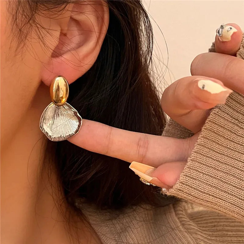 Geometric Metal Shell Pendant Earrings Vintage Party Jewelry