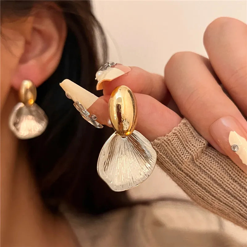 Geometric Metal Shell Pendant Earrings Vintage Party Jewelry
