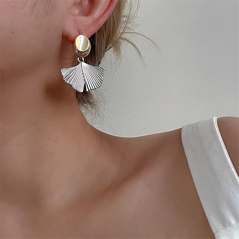 Geometric Metal Shell Pendant Earrings Vintage Party Jewelry