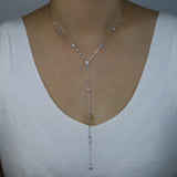 Geometric CZ Station Link Chain Y Lariat 925 Sterling Silver Necklace