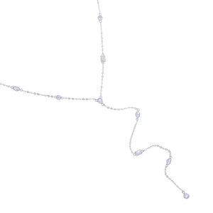 Geometric CZ Station Link Chain Y Lariat 925 Sterling Silver Necklace