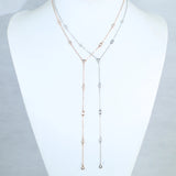 Geometric CZ Station Link Chain Y Lariat 925 Sterling Silver Necklace