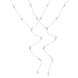 Geometric CZ Station Link Chain Y Lariat 925 Sterling Silver Necklace