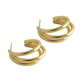 Geometric Multilayer Semi Circles Tube Stud Earrings in 925 Sterling Silver