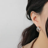 Geometric Multilayer Semi Circles Tube Stud Earrings in 925 Sterling Silver
