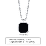 Geometric Necklace Men, Roman Amulet,Black Square Enamel Pendant