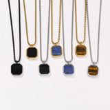 Geometric Necklace Men, Roman Amulet,Black Square Enamel Pendant