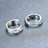 Geometric Opal Earrings Circle Multicolor 925 Silver Hook Women's Jewelry
