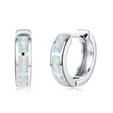 Geometric Opal Earrings Circle Multicolor 925 Silver Hook Women's Jewelry