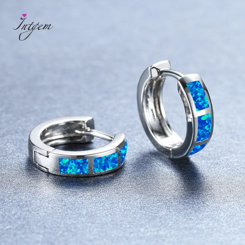 Geometric Opal Earrings Circle Multicolor 925 Silver Hook Women's Jewelry