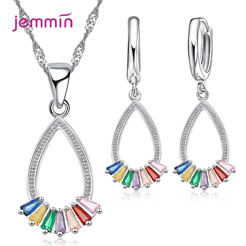 Oval Crystal Zircon 925 Silver Jewelry Set for Women