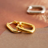 925 Sterling Silver Geometric Oval Hoop Earrings for Women