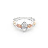 Orange Zircon Water Drop Ring Silver Flower Jewelry