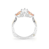 Orange Zircon Water Drop Ring Silver Flower Jewelry