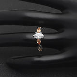 Orange Zircon Water Drop Ring Silver Flower Jewelry