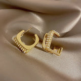 Geometric Pearl Hoop Earrings Woman Leading Jewelry Thick Square Shaved Hoop