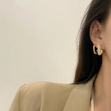 Geometric Pearl Hoop Earrings Woman Leading Jewelry Thick Square Shaved Hoop