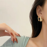 Geometric Pearl Hoop Earrings Woman Leading Jewelry Thick Square Shaved Hoop