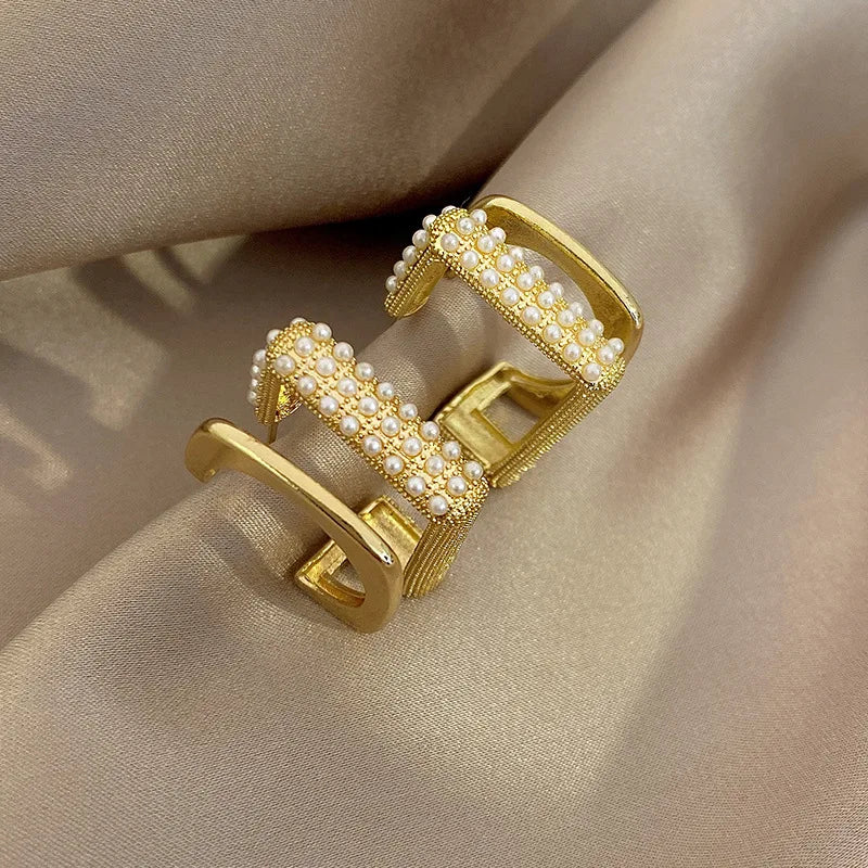 Geometric Pearl Hoop Earrings Woman Leading Jewelry Thick Square Shaved Hoop