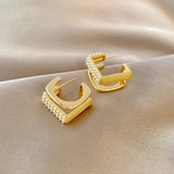 Geometric Pearl Hoop Earrings Woman Leading Jewelry Thick Square Shaved Hoop