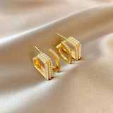Geometric Pearl Hoop Earrings Woman Leading Jewelry Thick Square Shaved Hoop