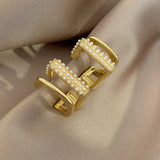 Geometric Pearl Hoop Earrings Woman Leading Jewelry Thick Square Shaved Hoop
