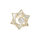 Geometric Pearl Shell Brooch Versatile Collar Pin