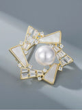 Geometric Pearl Shell Brooch Versatile Collar Pin