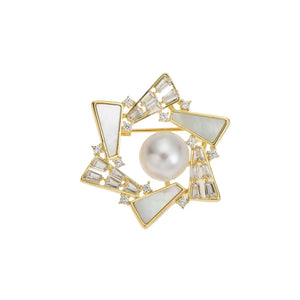 Geometric Pearl Shell Brooch Versatile Collar Pin