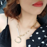 Geometric Pendant Necklace Crystal Pearl Chain Women Gift