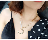 Geometric Pendant Necklace Crystal Pearl Chain Women Gift