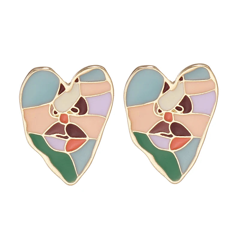 Geometric Punk Human Face Clip Earrings Retro Abstract Metal No Pierced