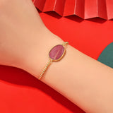 Geometric Rhodonite Charm Bracelet Stainless Steel Chain Boho Women Bracelets