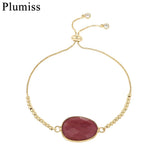 Geometric Rhodonite Charm Bracelet Stainless Steel Chain Boho Women Bracelets
