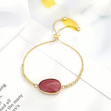 Geometric Rhodonite Charm Bracelet Stainless Steel Chain Boho Women Bracelets