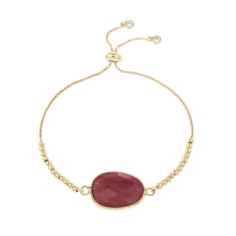 Geometric Rhodonite Charm Bracelet Stainless Steel Chain Boho Women Bracelets