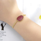Geometric Rhodonite Charm Bracelet Stainless Steel Chain Boho Women Bracelets