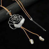Geometric Romantic Flower Pendant Long Chain Necklace