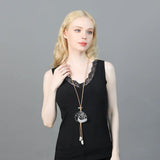 Geometric Romantic Flower Pendant Long Chain Necklace