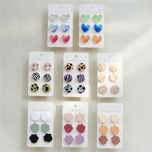 Colorful Heart Acrylic Earrings Leopard Stripe Set